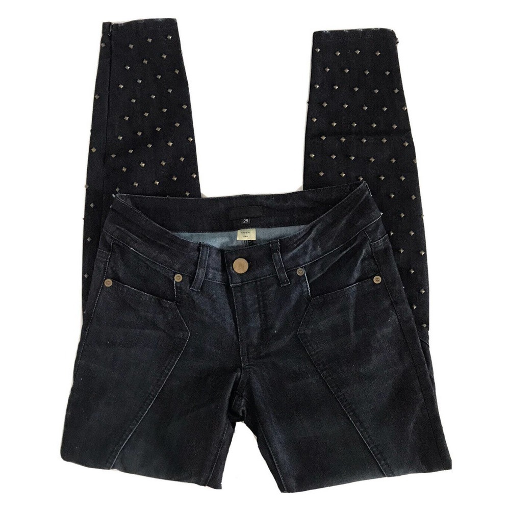 Bebe | Skinny Leg Studded Jeans Size 25 Dark Wash Low Rise Slim Denim Pants